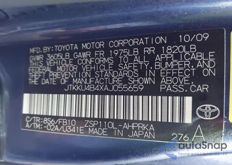 2010 Scion Xd z USA, uszkodzony, nr VIN JTKKU4B4XAJ055659